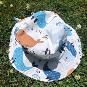 NWOT Infant Whale Print Bucket‎ Hat Baby Boy Unisex Beach Wide Brim Size 46cm